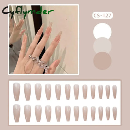 Cyflymder 24PC/Box Fashion False Nails Artificial Milky White Pink Gradients Long Ballet Nail Tips Full Cover Acrylic Fake Nails With Glue
