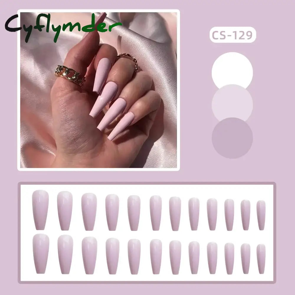 Cyflymder 24PC/Box Fashion False Nails Artificial Milky White Pink Gradients Long Ballet Nail Tips Full Cover Acrylic Fake Nails With Glue