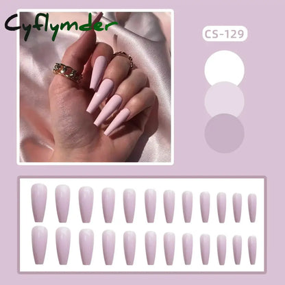 Cyflymder 24PC/Box Fashion False Nails Artificial Milky White Pink Gradients Long Ballet Nail Tips Full Cover Acrylic Fake Nails With Glue