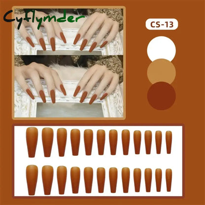 Cyflymder 24PC/Box Fashion False Nails Artificial Milky White Pink Gradients Long Ballet Nail Tips Full Cover Acrylic Fake Nails With Glue
