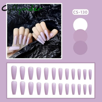 Cyflymder 24PC/Box Fashion False Nails Artificial Milky White Pink Gradients Long Ballet Nail Tips Full Cover Acrylic Fake Nails With Glue