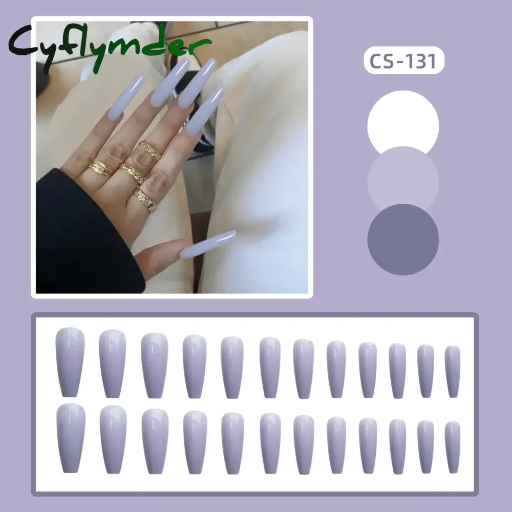 Cyflymder 24PC/Box Fashion False Nails Artificial Milky White Pink Gradients Long Ballet Nail Tips Full Cover Acrylic Fake Nails With Glue