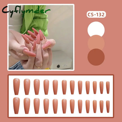 Cyflymder 24PC/Box Fashion False Nails Artificial Milky White Pink Gradients Long Ballet Nail Tips Full Cover Acrylic Fake Nails With Glue