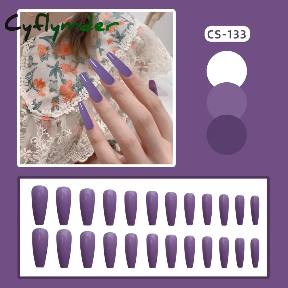 Cyflymder 24PC/Box Fashion False Nails Artificial Milky White Pink Gradients Long Ballet Nail Tips Full Cover Acrylic Fake Nails With Glue