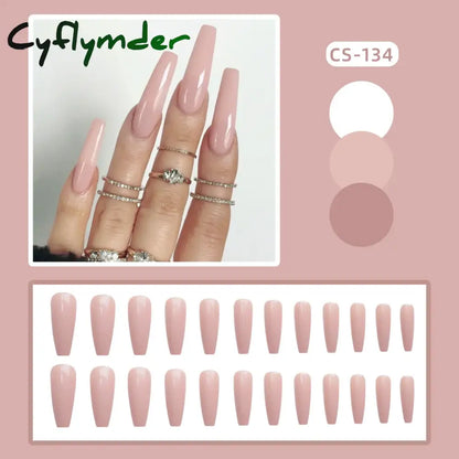 Cyflymder 24PC/Box Fashion False Nails Artificial Milky White Pink Gradients Long Ballet Nail Tips Full Cover Acrylic Fake Nails With Glue