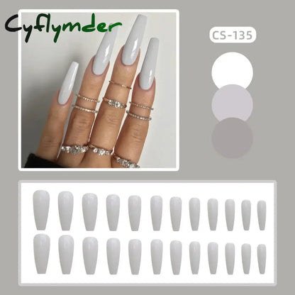 Cyflymder 24PC/Box Fashion False Nails Artificial Milky White Pink Gradients Long Ballet Nail Tips Full Cover Acrylic Fake Nails With Glue