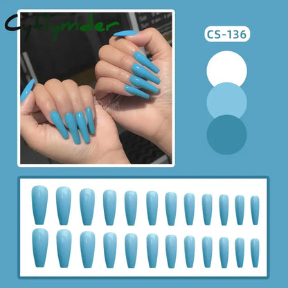 Cyflymder 24PC/Box Fashion False Nails Artificial Milky White Pink Gradients Long Ballet Nail Tips Full Cover Acrylic Fake Nails With Glue