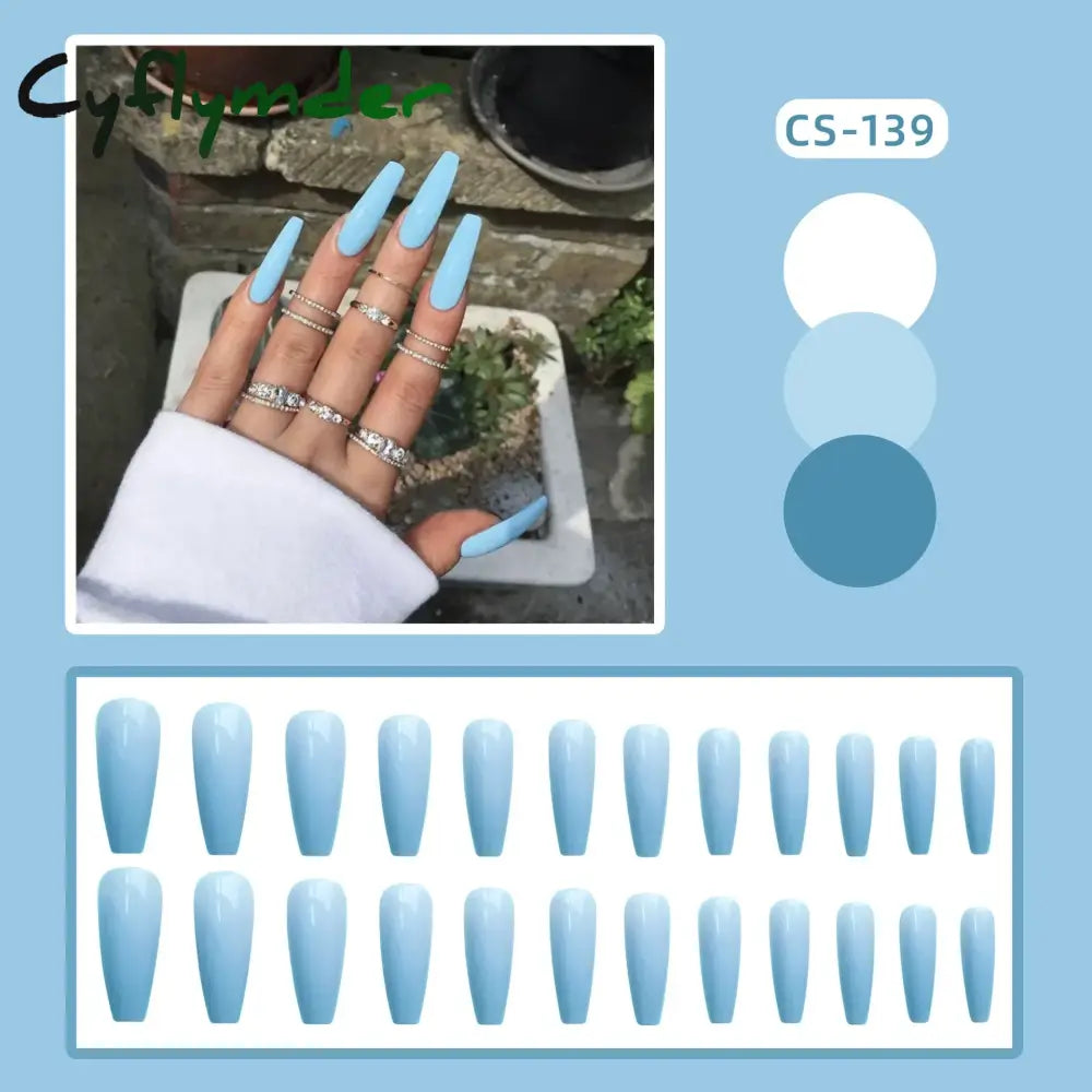 Cyflymder 24PC/Box Fashion False Nails Artificial Milky White Pink Gradients Long Ballet Nail Tips Full Cover Acrylic Fake Nails With Glue
