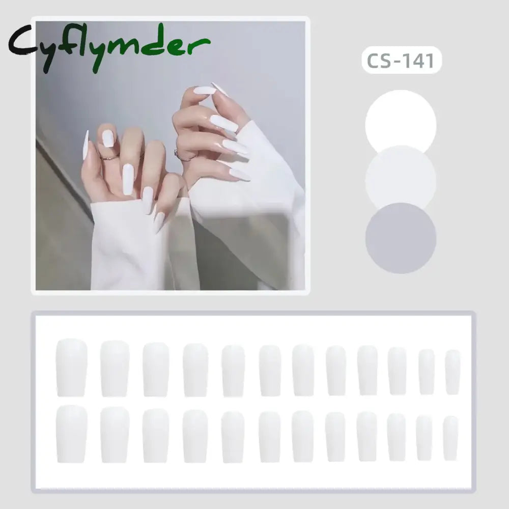 Cyflymder 24PC/Box Fashion False Nails Artificial Milky White Pink Gradients Long Ballet Nail Tips Full Cover Acrylic Fake Nails With Glue