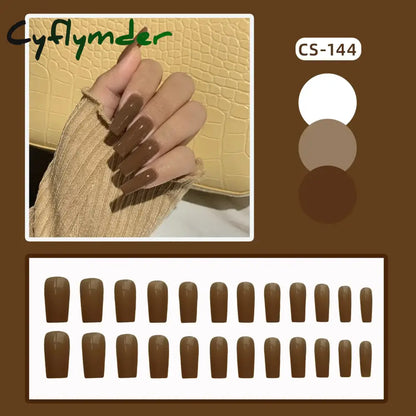 Cyflymder 24PC/Box Fashion False Nails Artificial Milky White Pink Gradients Long Ballet Nail Tips Full Cover Acrylic Fake Nails With Glue