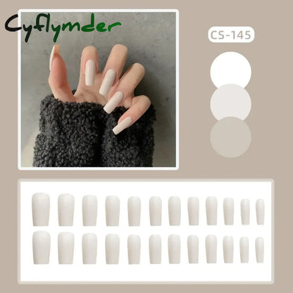 Cyflymder 24PC/Box Fashion False Nails Artificial Milky White Pink Gradients Long Ballet Nail Tips Full Cover Acrylic Fake Nails With Glue
