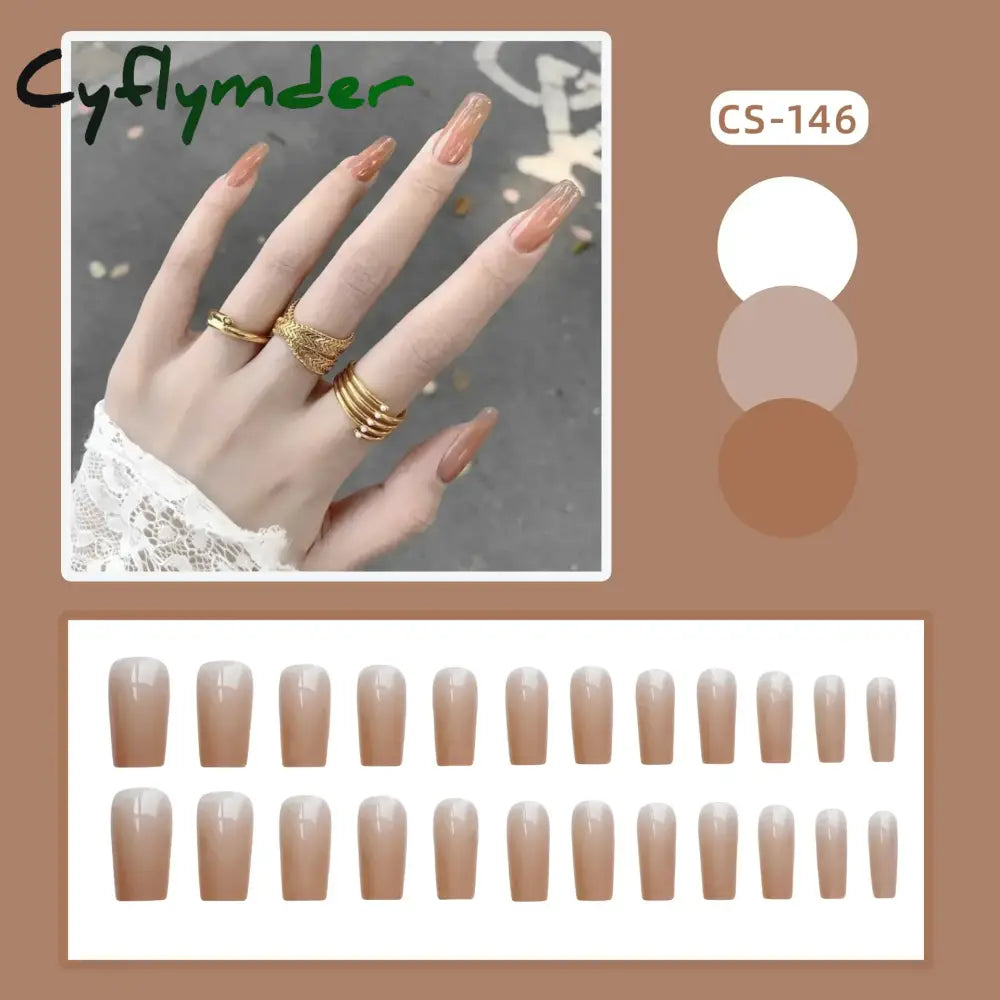 Cyflymder 24PC/Box Fashion False Nails Artificial Milky White Pink Gradients Long Ballet Nail Tips Full Cover Acrylic Fake Nails With Glue