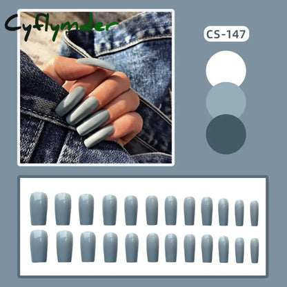 Cyflymder 24PC/Box Fashion False Nails Artificial Milky White Pink Gradients Long Ballet Nail Tips Full Cover Acrylic Fake Nails With Glue