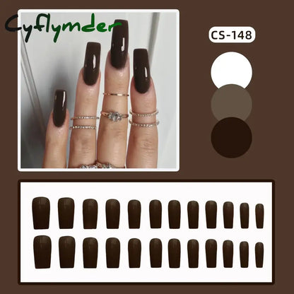 Cyflymder 24PC/Box Fashion False Nails Artificial Milky White Pink Gradients Long Ballet Nail Tips Full Cover Acrylic Fake Nails With Glue