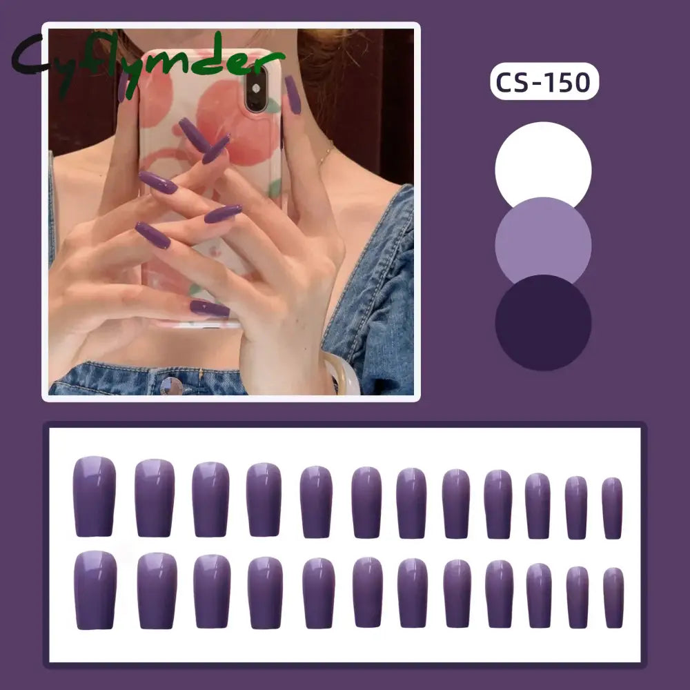 Cyflymder 24PC/Box Fashion False Nails Artificial Milky White Pink Gradients Long Ballet Nail Tips Full Cover Acrylic Fake Nails With Glue