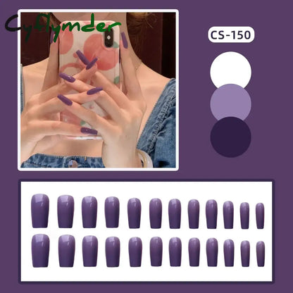 Cyflymder 24PC/Box Fashion False Nails Artificial Milky White Pink Gradients Long Ballet Nail Tips Full Cover Acrylic Fake Nails With Glue