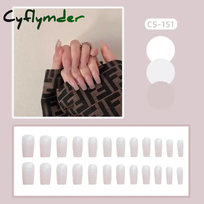 Cyflymder 24PC/Box Fashion False Nails Artificial Milky White Pink Gradients Long Ballet Nail Tips Full Cover Acrylic Fake Nails With Glue