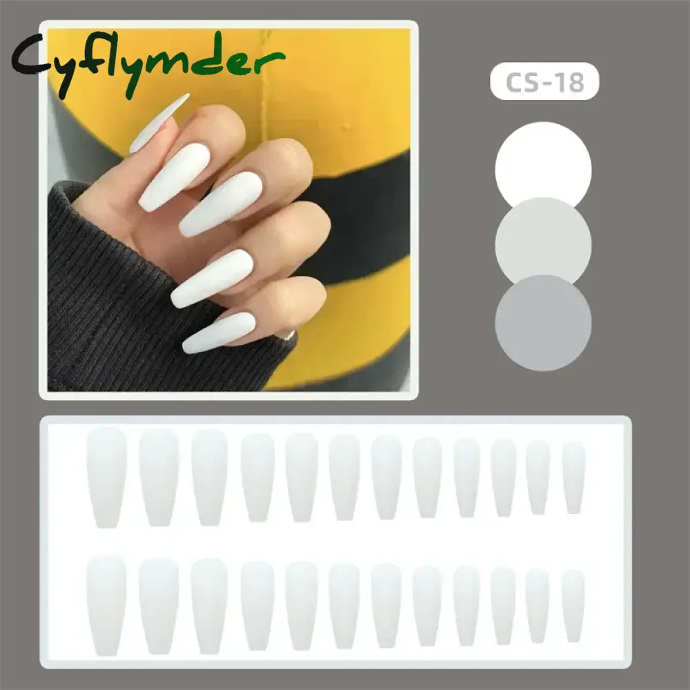 Cyflymder 24PC/Box Fashion False Nails Artificial Milky White Pink Gradients Long Ballet Nail Tips Full Cover Acrylic Fake Nails With Glue