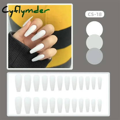 Cyflymder 24PC/Box Fashion False Nails Artificial Milky White Pink Gradients Long Ballet Nail Tips Full Cover Acrylic Fake Nails With Glue