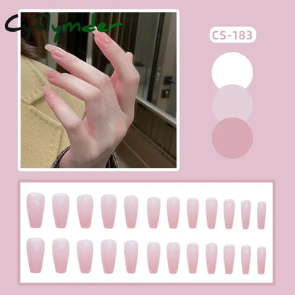 Cyflymder 24PC/Box Fashion False Nails Artificial Milky White Pink Gradients Long Ballet Nail Tips Full Cover Acrylic Fake Nails With Glue