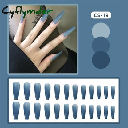 Cyflymder 24PC/Box Fashion False Nails Artificial Milky White Pink Gradients Long Ballet Nail Tips Full Cover Acrylic Fake Nails With Glue