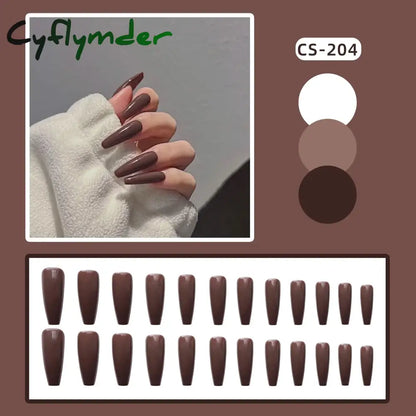 Cyflymder 24PC/Box Fashion False Nails Artificial Milky White Pink Gradients Long Ballet Nail Tips Full Cover Acrylic Fake Nails With Glue