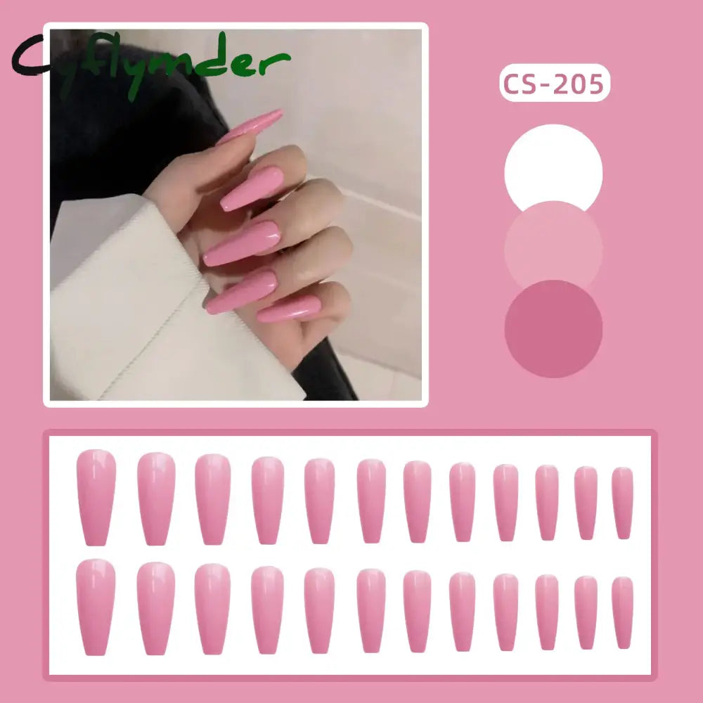 Cyflymder 24PC/Box Fashion False Nails Artificial Milky White Pink Gradients Long Ballet Nail Tips Full Cover Acrylic Fake Nails With Glue