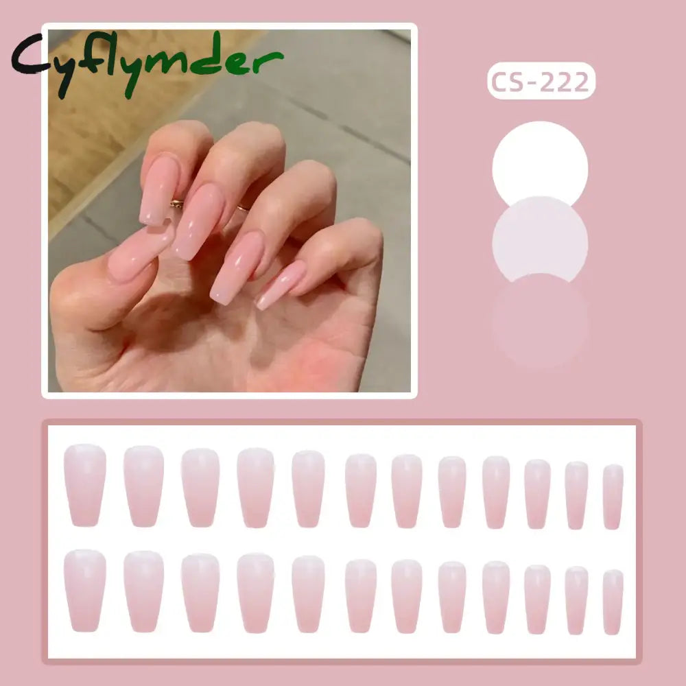 Cyflymder 24PC/Box Fashion False Nails Artificial Milky White Pink Gradients Long Ballet Nail Tips Full Cover Acrylic Fake Nails With Glue