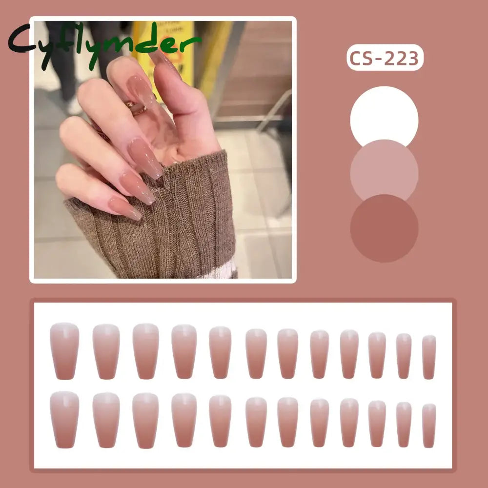Cyflymder 24PC/Box Fashion False Nails Artificial Milky White Pink Gradients Long Ballet Nail Tips Full Cover Acrylic Fake Nails With Glue