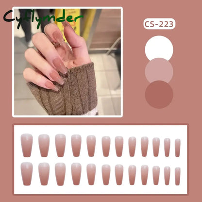 Cyflymder 24PC/Box Fashion False Nails Artificial Milky White Pink Gradients Long Ballet Nail Tips Full Cover Acrylic Fake Nails With Glue