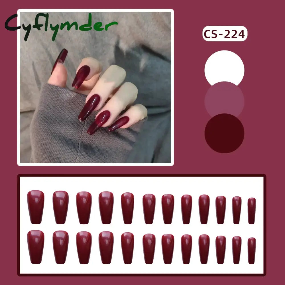 Cyflymder 24PC/Box Fashion False Nails Artificial Milky White Pink Gradients Long Ballet Nail Tips Full Cover Acrylic Fake Nails With Glue