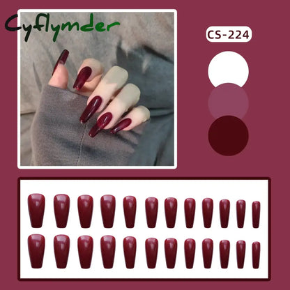 Cyflymder 24PC/Box Fashion False Nails Artificial Milky White Pink Gradients Long Ballet Nail Tips Full Cover Acrylic Fake Nails With Glue