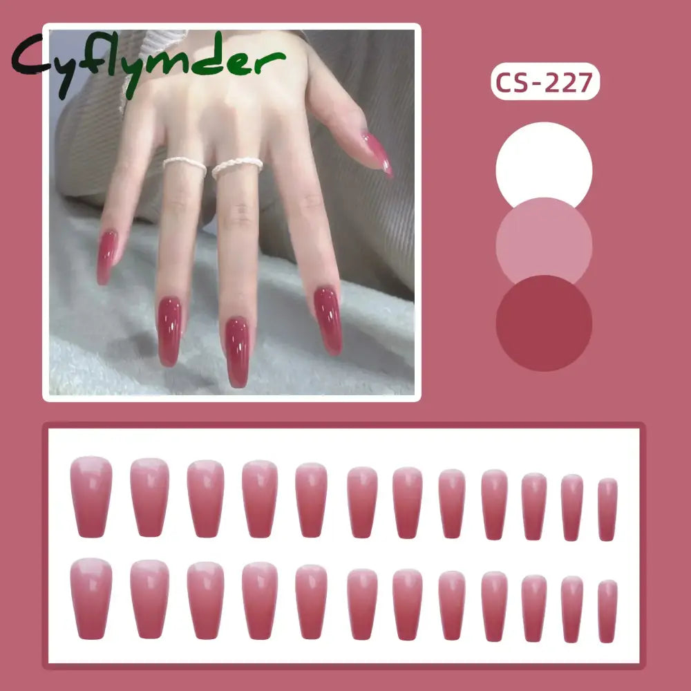 Cyflymder 24PC/Box Fashion False Nails Artificial Milky White Pink Gradients Long Ballet Nail Tips Full Cover Acrylic Fake Nails With Glue