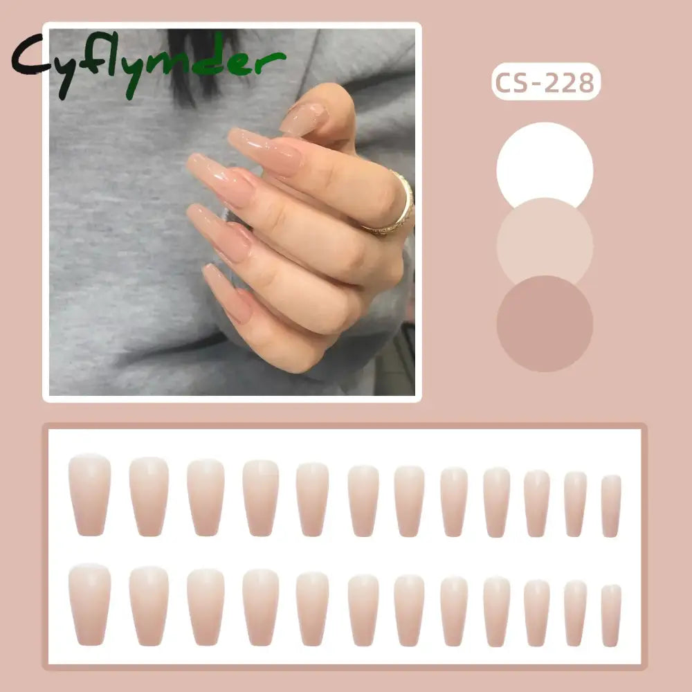 Cyflymder 24PC/Box Fashion False Nails Artificial Milky White Pink Gradients Long Ballet Nail Tips Full Cover Acrylic Fake Nails With Glue