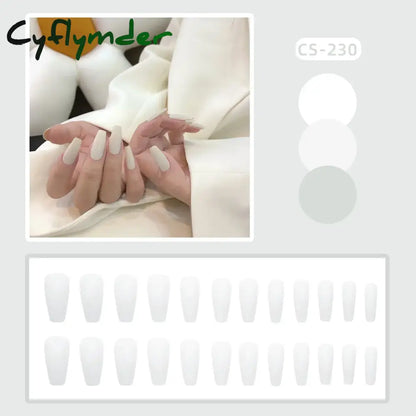 Cyflymder 24PC/Box Fashion False Nails Artificial Milky White Pink Gradients Long Ballet Nail Tips Full Cover Acrylic Fake Nails With Glue