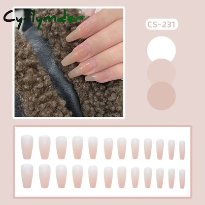 Cyflymder 24PC/Box Fashion False Nails Artificial Milky White Pink Gradients Long Ballet Nail Tips Full Cover Acrylic Fake Nails With Glue