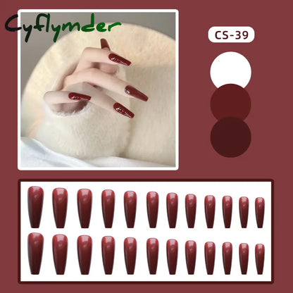 Cyflymder 24PC/Box Fashion False Nails Artificial Milky White Pink Gradients Long Ballet Nail Tips Full Cover Acrylic Fake Nails With Glue