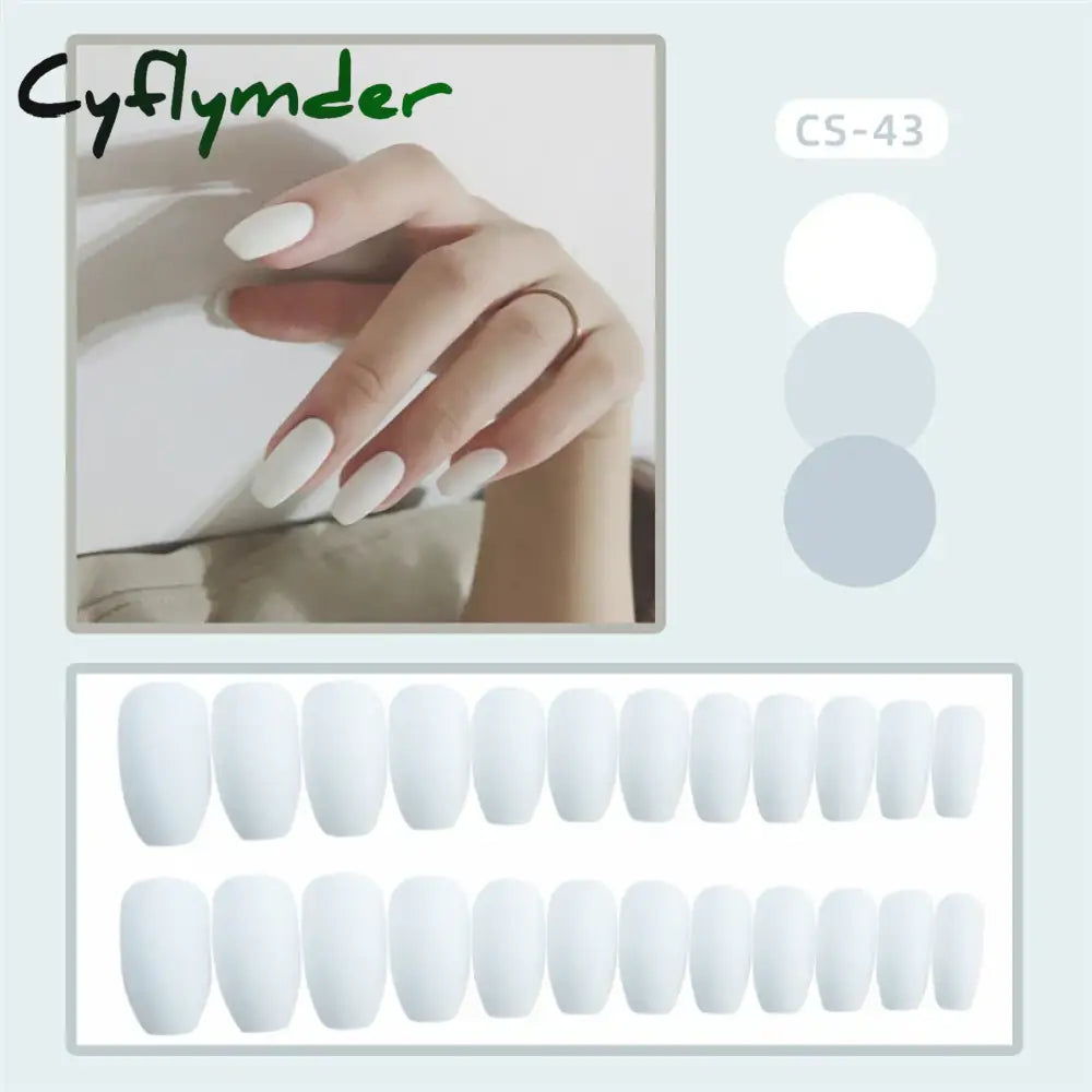 Cyflymder 24PC/Box Fashion False Nails Artificial Milky White Pink Gradients Long Ballet Nail Tips Full Cover Acrylic Fake Nails With Glue