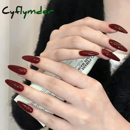 Cyflymder 24PC/Box Fashion False Nails Artificial Milky White Pink Gradients Long Ballet Nail Tips Full Cover Acrylic Fake Nails With Glue