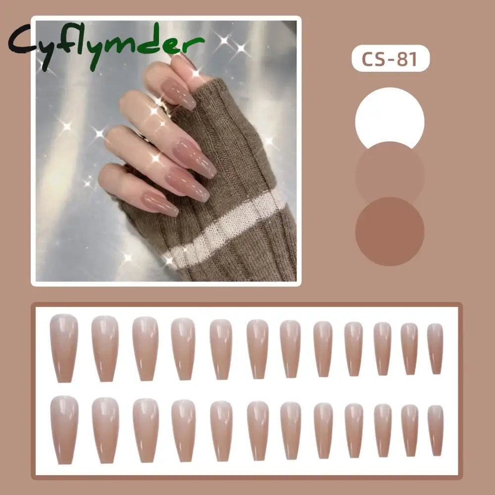 Cyflymder 24PC/Box Fashion False Nails Artificial Milky White Pink Gradients Long Ballet Nail Tips Full Cover Acrylic Fake Nails With Glue