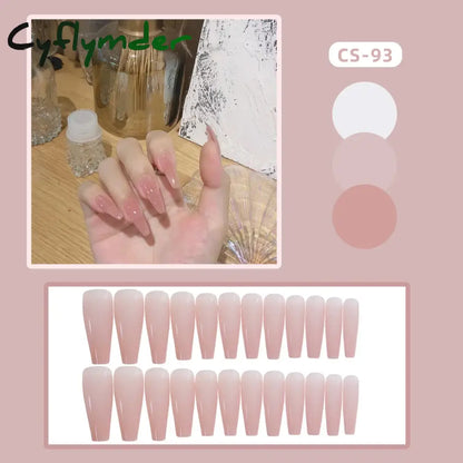 Cyflymder 24PC/Box Fashion False Nails Artificial Milky White Pink Gradients Long Ballet Nail Tips Full Cover Acrylic Fake Nails With Glue