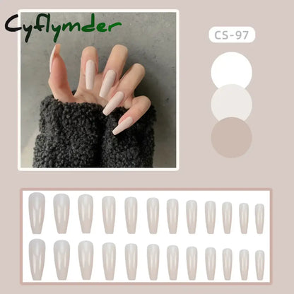 Cyflymder 24PC/Box Fashion False Nails Artificial Milky White Pink Gradients Long Ballet Nail Tips Full Cover Acrylic Fake Nails With Glue