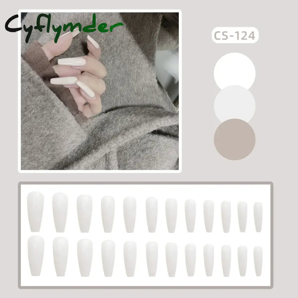 Cyflymder 24PC/Box Fashion False Nails Artificial Milky White Pink Gradients Long Ballet Nail Tips Full Cover Acrylic Fake Nails With Glue