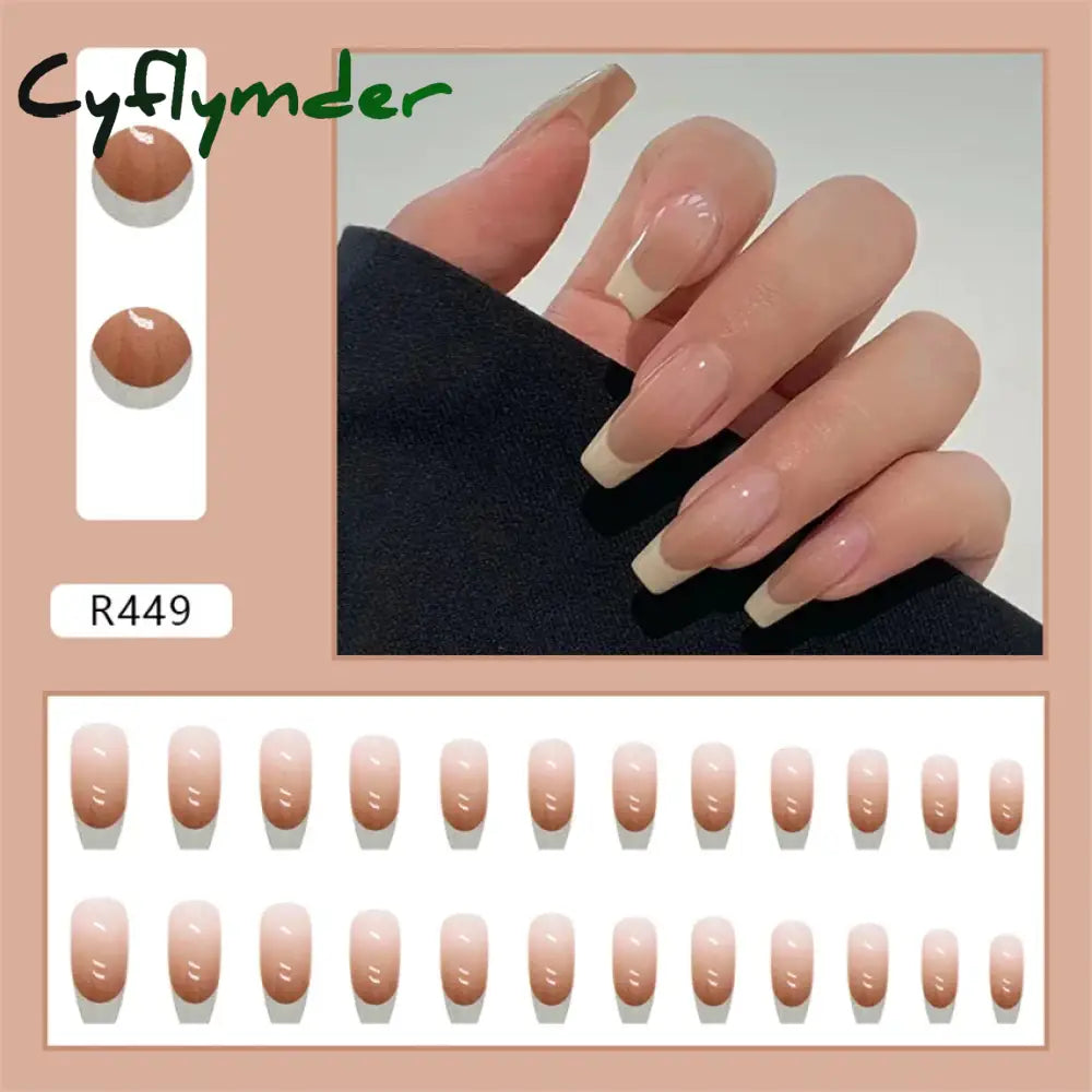 Cyflymder 24PC/Box Fashion False Nails Artificial Milky White Pink Gradients Long Ballet Nail Tips Full Cover Acrylic Fake Nails With Glue