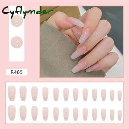 Cyflymder 24PC/Box Fashion False Nails Artificial Milky White Pink Gradients Long Ballet Nail Tips Full Cover Acrylic Fake Nails With Glue