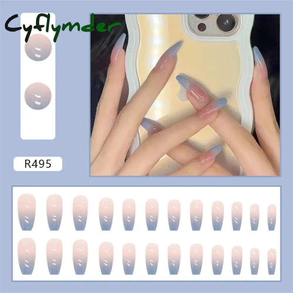 Cyflymder 24PC/Box Fashion False Nails Artificial Milky White Pink Gradients Long Ballet Nail Tips Full Cover Acrylic Fake Nails With Glue