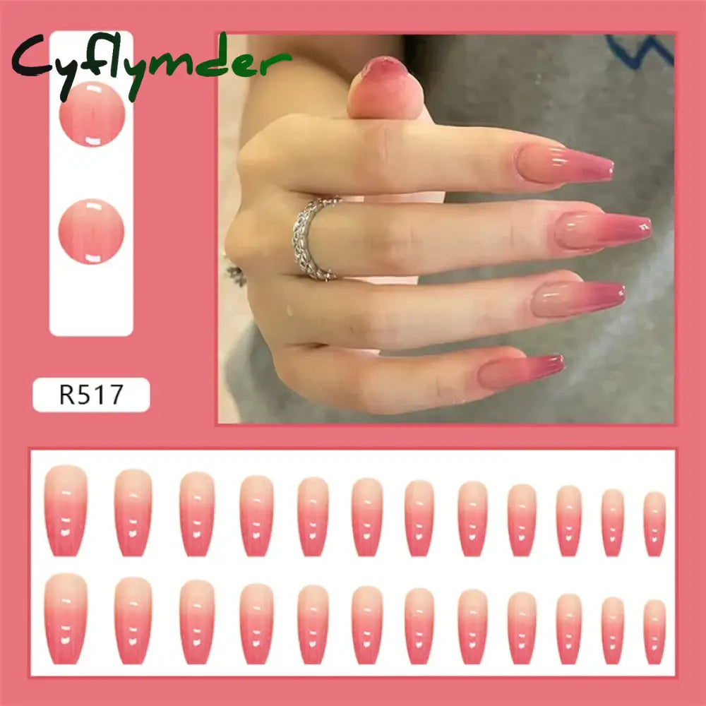 Cyflymder 24PC/Box Fashion False Nails Artificial Milky White Pink Gradients Long Ballet Nail Tips Full Cover Acrylic Fake Nails With Glue