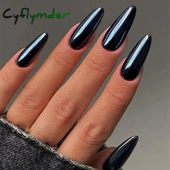 Cyflymder 24pc/set Medium Almond Fake Nails Metallic Mirror Red Black Purple Blue Golden Tips Faux