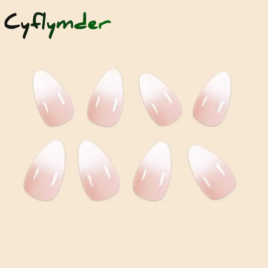 Cyflymder 24Pc Short Size French Oval White Gradient Minimalist style Women Full Coverage Wearable Fake Nails Set