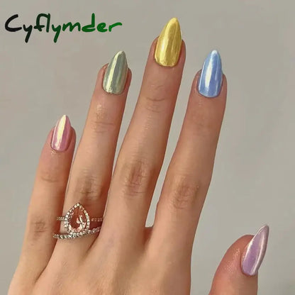 Cyflymder 24Pcs Almond Nails Set with Glue Gradient Short Oval False Nails Wearable Round Head Press on Nails Full Cover Fake Nail Tips